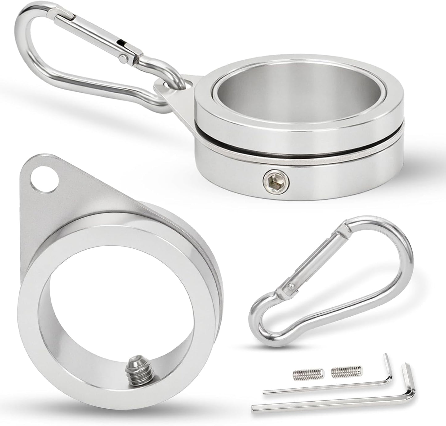 1.25" Flag Pole Rings, 2 Pcs Aluminum Alloy Spinning Flag Pole Ring Clips Swivels, 360° Rotating Anti Wrap Flagpole Ring Hardware with Aluminum Carabiners for 1.02-1.25" Diameter