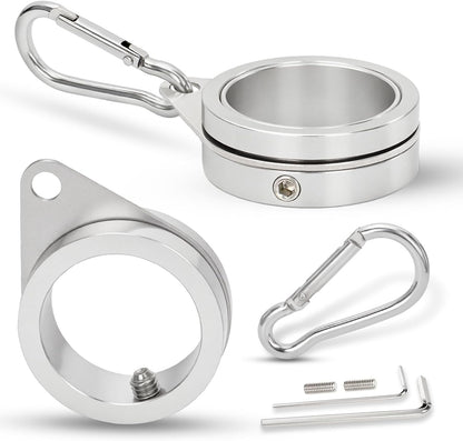 1.25" Flag Pole Rings, 2 Pcs Aluminum Alloy Spinning Flag Pole Ring Clips Swivels, 360° Rotating Anti Wrap Flagpole Ring Hardware with Aluminum Carabiners for 1.02-1.25" Diameter