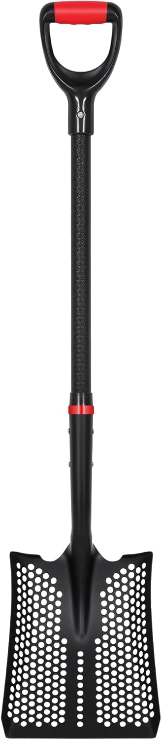 SHARK ATTACK Heavy Duty Sifting Shovel, 45 Inch Powder Coated Steel Mesh Shovel with D-Grip Handle for Beach, Soil & Chicken Coop, Farm Goat Stall Sand Poop Cleaning