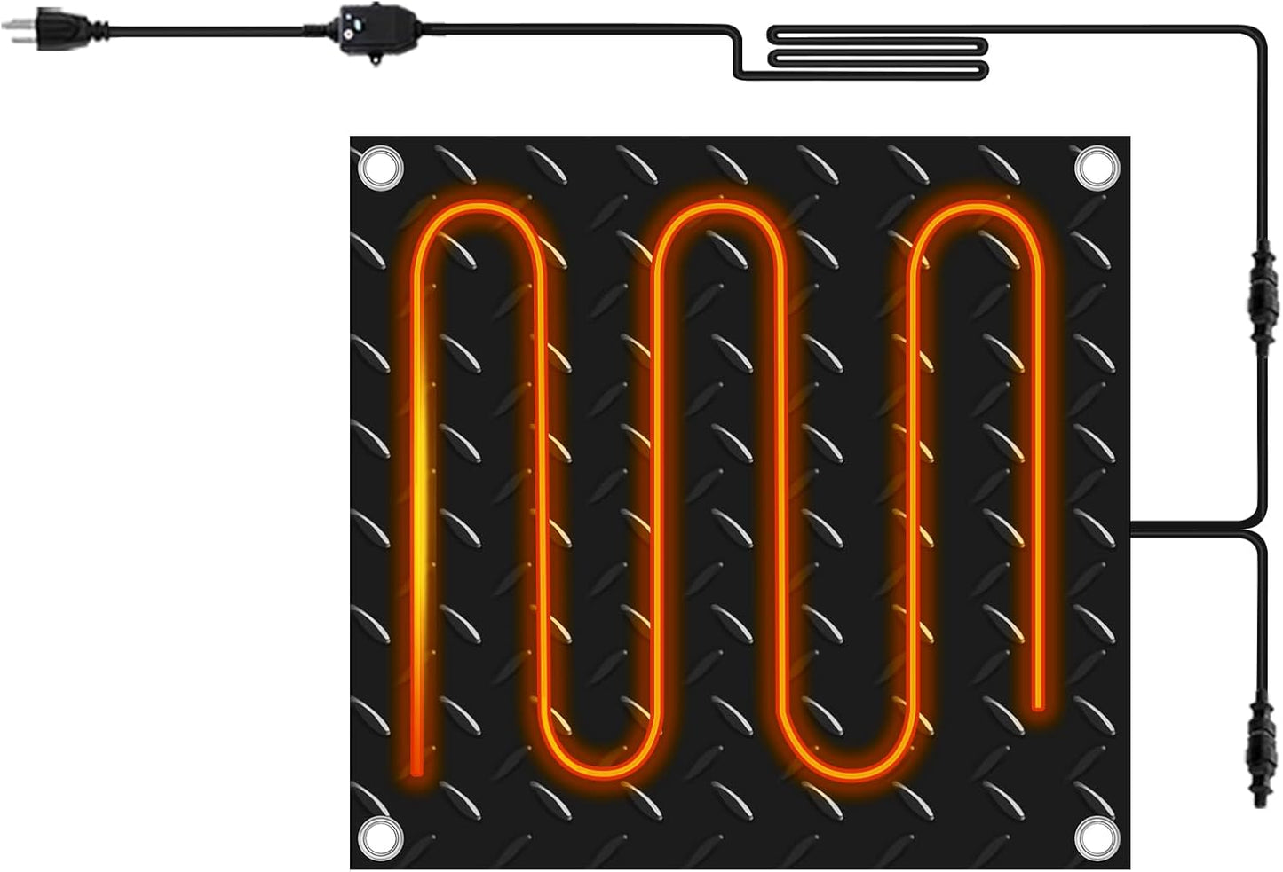 Riakrum 1 Pcs Heated Snow Melting Mats Outdoor, 30 x 30 in Winter Anti-Slip Heated Rubber Mat for Walkways Decks and Sidewalks, Snow and Ice Melting Pads Connection with 9.84 ft Power Cord