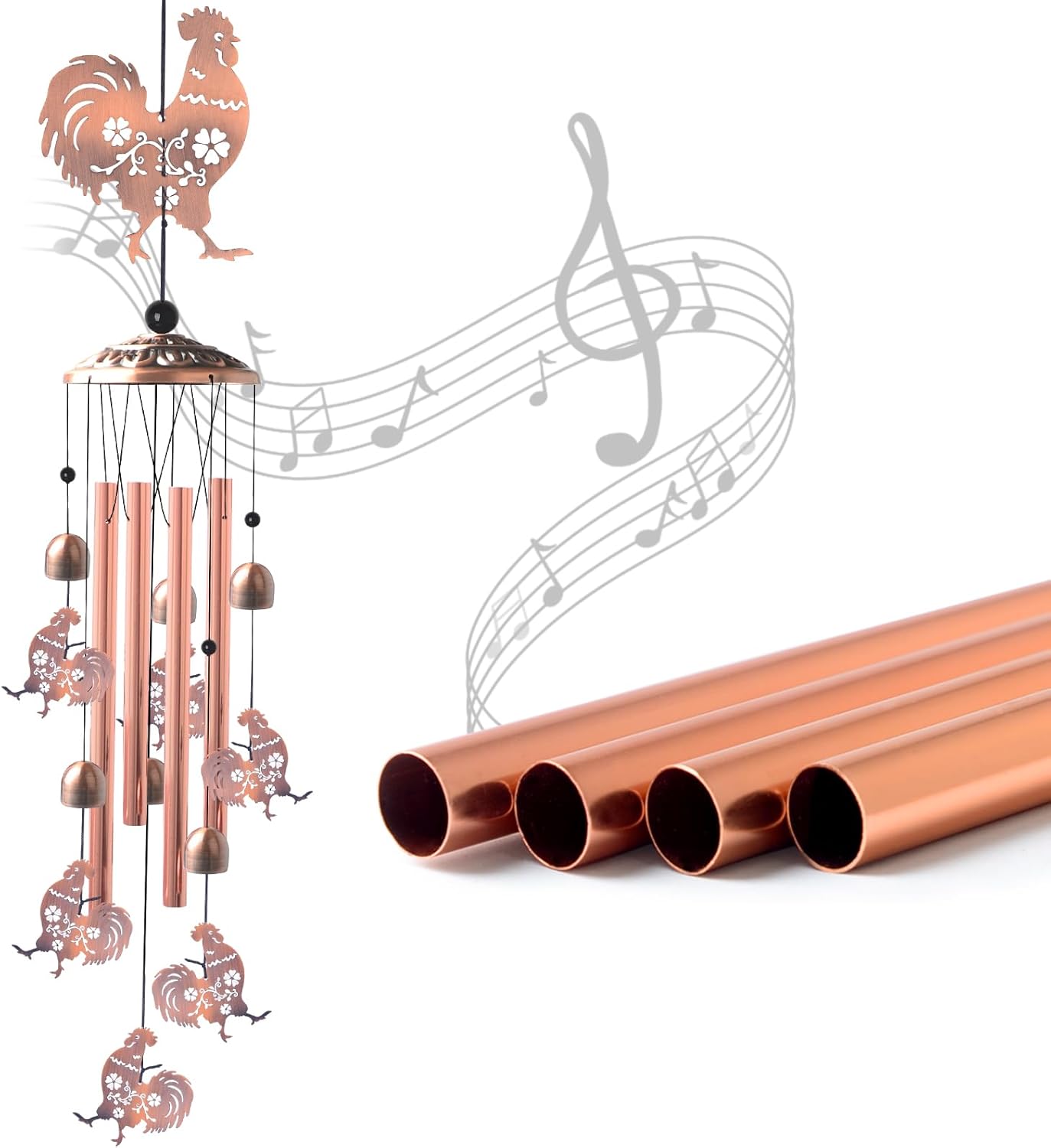 Outside Brass Rooster Wind Chimes – Handcrafted with Deep Melodic Tone, Christmas/Birthday Decor for Garden & Patio Lovers, Unique Housewarming Present for Outdoor Spaces