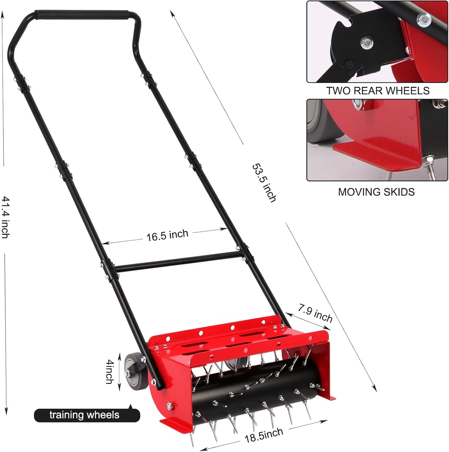 sancat 18.5 inch Push Spike Aerator, Lawn Aerator Tool with Side skids,Aerator with Two Height Adjustable Wheel,Rolling Aerator Suitable for Lawn, Garden and Yard