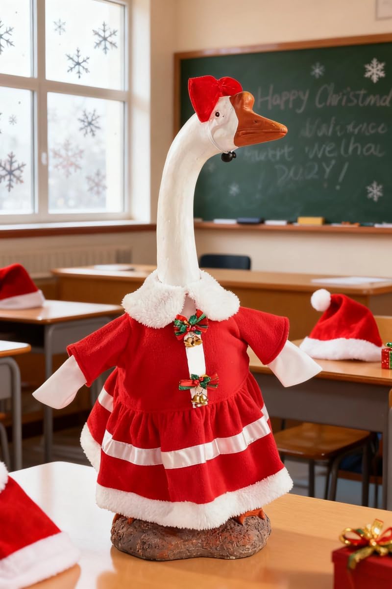 Christmas Porch Goose Outfit - 23" Goose Costume Festive Outfit for Cement Plastic Porch Goose Statue – Funny Outdoor Decor,Lawn Yard Decor,Classroom,Patio & Garden Party