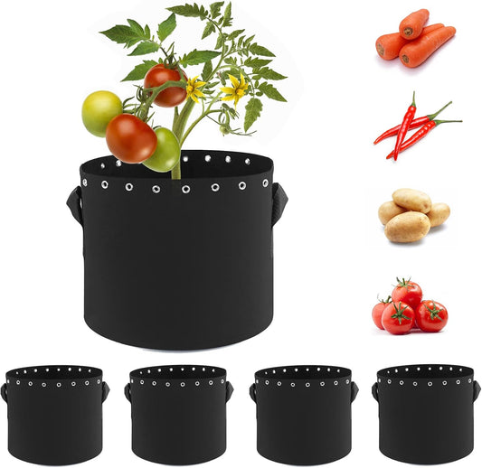 3 Gallon Fabric Pots with Holes 5 Packs with Handles Plant Grow Bags