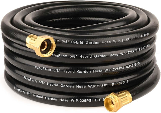 Hybrid Garden Hose 50FT - 5/8" Durable Sturdy and Functional Rubber Hose with Brass Fittings - UV Resistant Leak Proof for Large Gardens and Outdoor Use