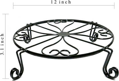 2 packs 12" Black Metal Plant Stands Heavy Duty Plants Holder Outdoor Indoor, Round Wrought Iron Sturdy Flower Planter Pot Stand, Corner Gardening Inside Potted Plant Risers - 12Inches