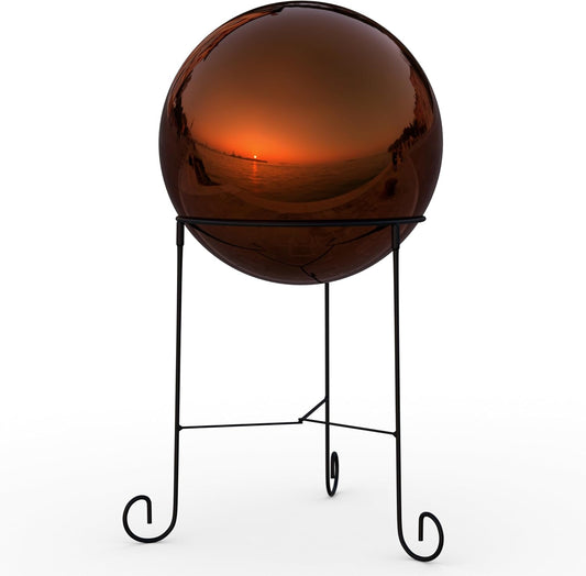 Lulu Decor, Dark Copper Stainless Steel Gazing Mirror Ball Size 14 with Stand