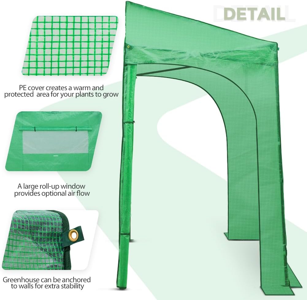 EAGLE PEAK Replacement Cover for 9x4 Portable Lean-to Greenhouse, 2 Roll-Up Zipper Entry Doors and 1 Large Roll-Up Side Window (Frame Not Included), Green