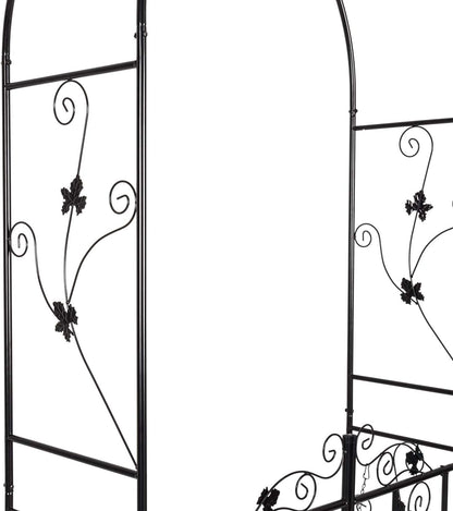 Kinfant Metal Garden Arch Arbor with Gate, Garden Archway for Outside, Heavy-Duty Garden Arch Trellis for Wedding Decoration, Climbing Plants, Backyard and Outdoor Patio(Black)