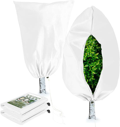 Homimp Plant Covers Freeze Protection, 2 Pack Frost Covers with Zipper Drawstring (71" x 47.3") Plant Protection Cover Bags for Outdoor Winter Frost Cold Weather Shrubs Trees Jacket Covers(White)