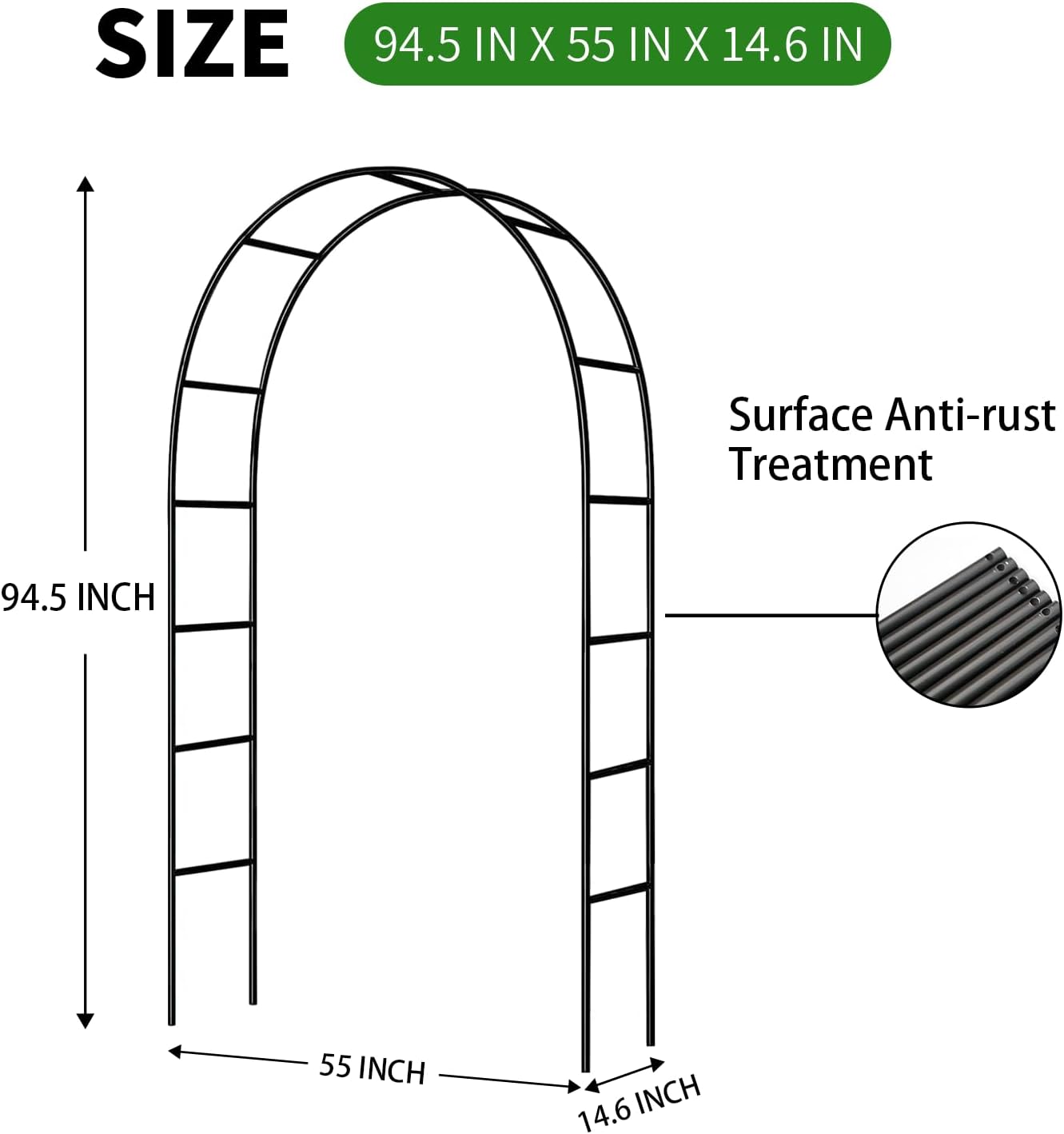 Iron Pergola Arbor Practical, 7.9 Feet High x 4.6 Feet Wide, Assemble Easily for Various Climbing Plant Wedding Garden Arch Bridal Party Decoration Wide Arbor