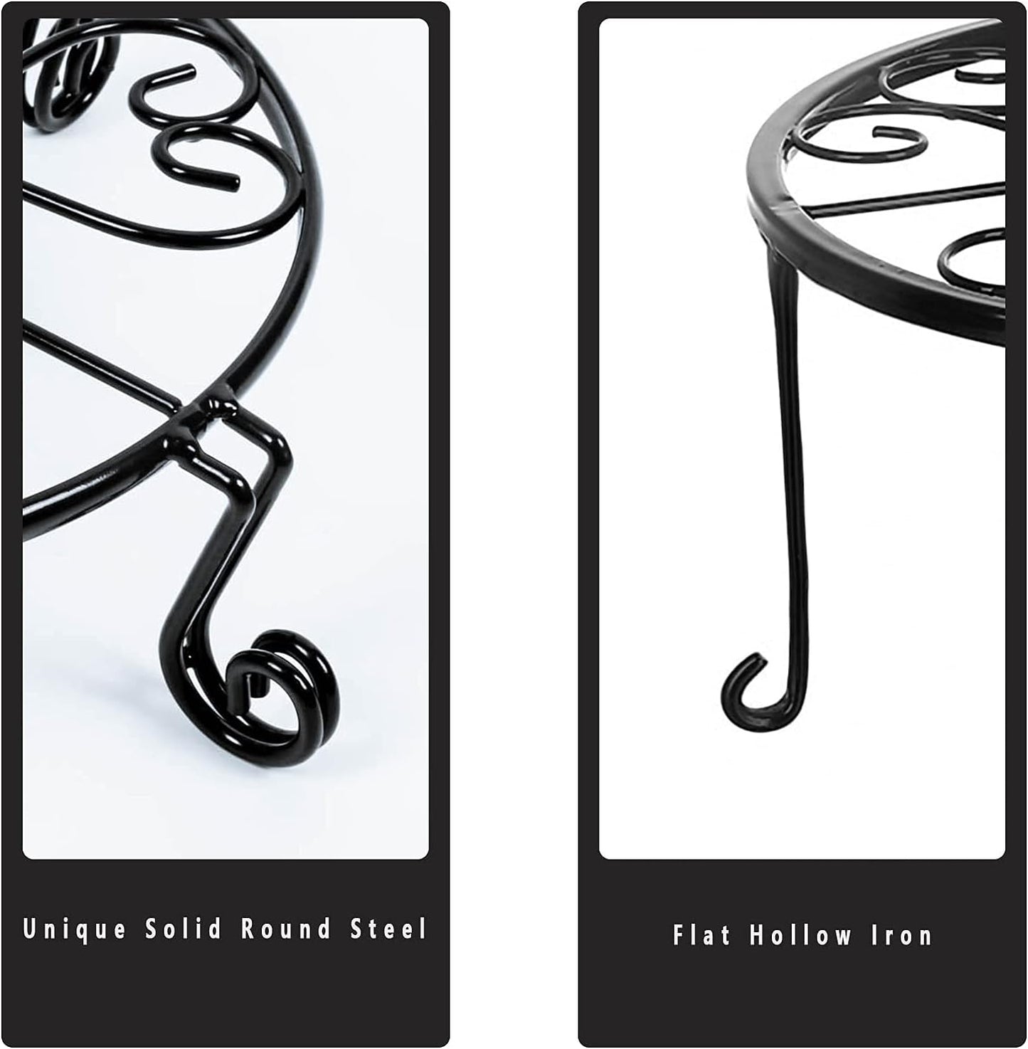 2 pack 10" 12" Rustproof Black Metal Plant Stands Heavy Duty Plants Holder Outdoor Indoor, Round Wrought Iron Sturdy Flower Planter Pot Stand, Corner Gardening Inside Potted Plant Risers - 10Inches