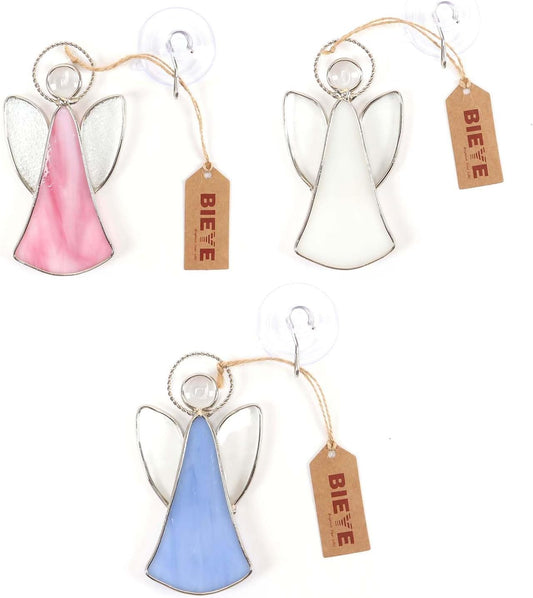 Bieye W10103 3PCS Tiffany Style Stained Glass Window Hangings for Home Decor (Angel)