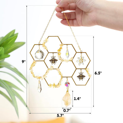 Tuitessine Crystals Suncatcher Window Hanging Bumble Bee Decor Honeycomb Light with Crystal Glass Prisms Hive for Home Indoor Outdoor Catcher Garden Ornament Christmas Birthday Gift Ideas