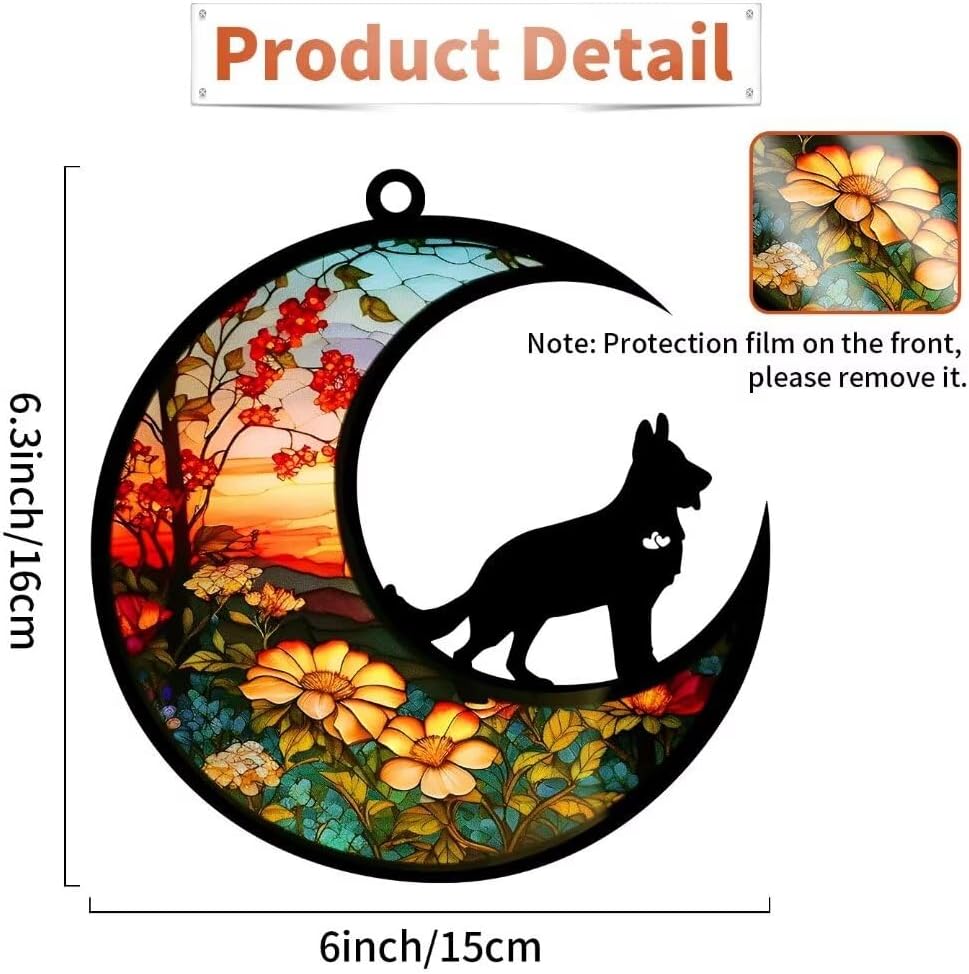 Suncatcher Dog Memorial Gifts for Loss of Dog, Dog Remembrance Gift for Dog Lovers, Pet Loss Sympathy Gift, Puppy Adult Dog Bereavement Gift (German Shepherd, 6“)