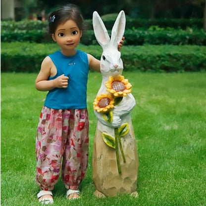 ZOEJADE 35"H Resin Large Rabbit Statue Bunny with Sunflowers Sculpture Outdoor Statues Indoor Decor Animal Ornament for Home Garden Lawn Yard Patio Balcony Gifts Birthday Easter Housewarming Christmas