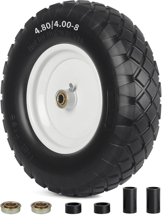 4.80/4.00-8" Wheelbarrow Tire, 16" Flat-Free Solid Tire and Wheel, 3-6" Centered Hub, 5/8" & 3/4"