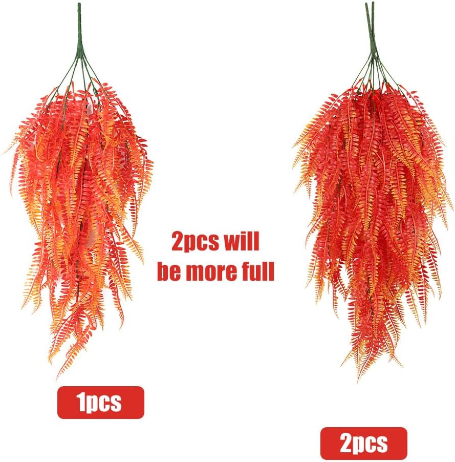 RECUTMS Artificial Hanging Plants 4Pcs Fake Boston Fern Real Touch Faux Greenery Leaves UV Resistant Plastic Ivy Vines for Patio Wall Home Garden Wedding Indoor Outdoor Decor (A-Gold)
