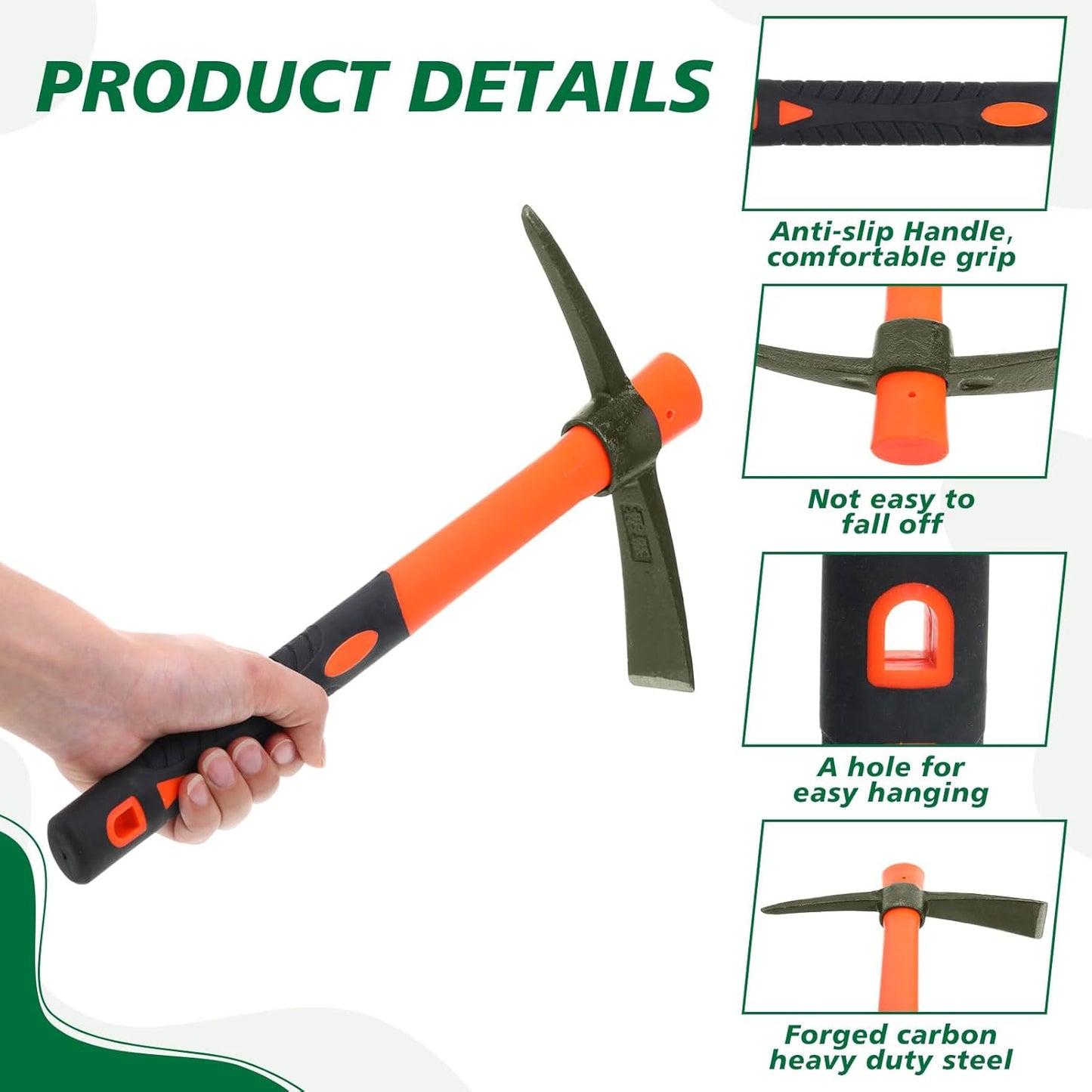 Lothee 8 Pcs Pick Mattock Hoe 15 Inch Heavy Duty Forged Garden Pick Axe with Rubber Non-Slip Handle Weeding Mattock Hoe Agriculture Hand Tools for Weeding Cultivating Camping or Prospecting