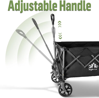 Night Cat Collapsible Wagon for Camping: 150L Garden Gart with Wheels Heavy Duty - Folding Utility Wagon for Outdoor