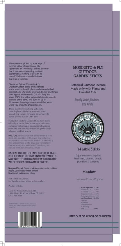 Nantucket Spider Mosquito Sticks and Holder | Mosquito Repellent Sticks 14 Pack and Holder | Repels Mosquitoes & Flies | Long Lasting | Meadow Scent
