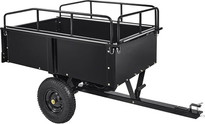 Heavy Duty Tow Behind Dump Cart - 900 Lb Capacity 15 Cu.Ft Steel Utility Trailer, Removable Sides, Foot-Operated Dump for ATVs, UTVs, Lawn Mowers, Garden Yard