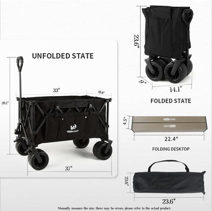 Whitsunday Collasible Wagon, Large Capacity 400Lbs, All-Terrain Wheels Heavy Duty Utility Wagon for Gardening Shopping Fishing Camping Outdoor Picnic Black