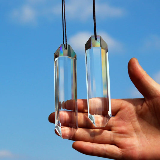 2PCS 5" Large Crystal Sun Catcher Prisms, STINO Hanging Suncatchers with Glass Prism, Rainbow Maker