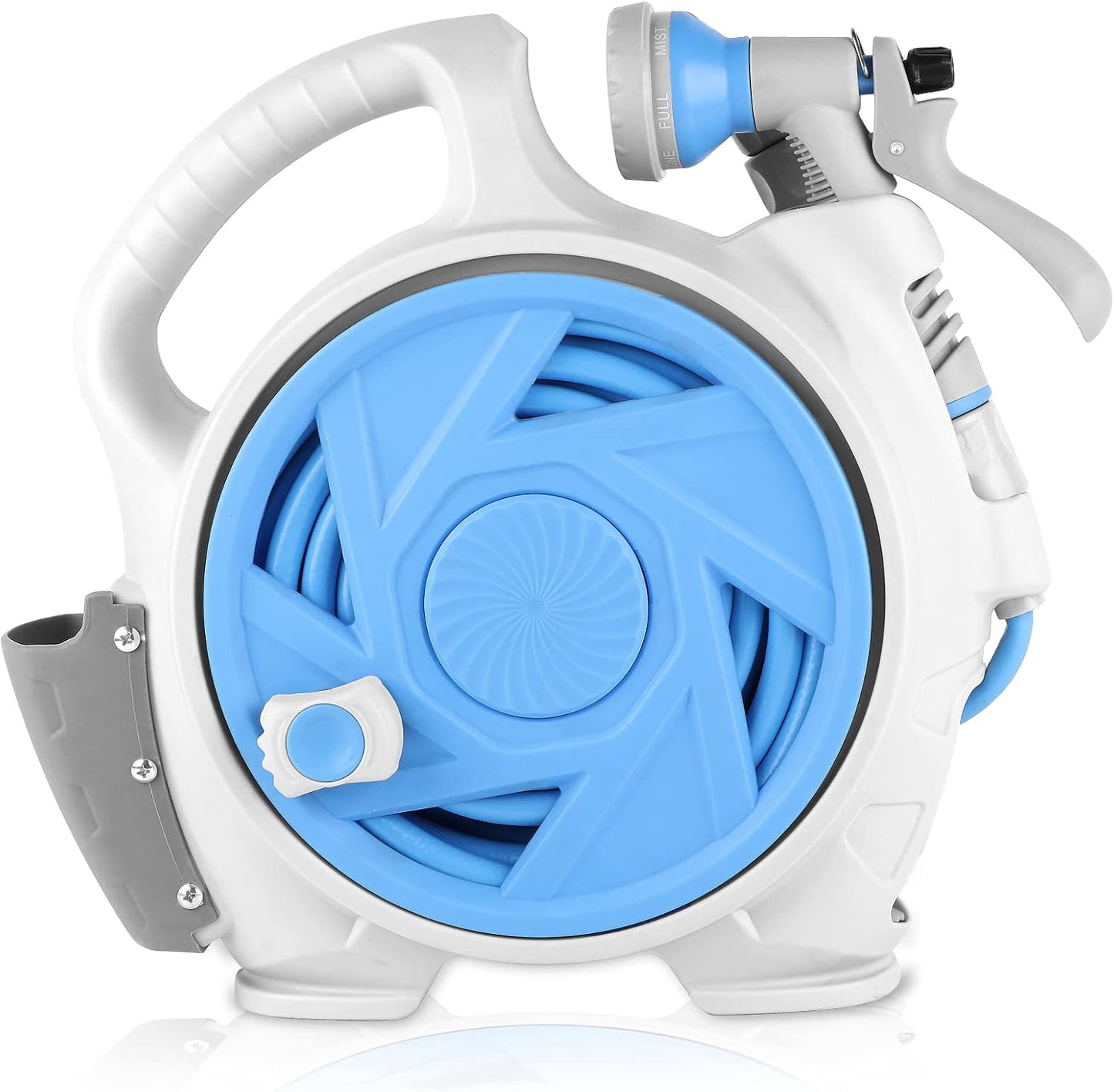 Kitness Mini Retractable Garden Hose Reel, Portable Simple Home 45+5 FT Hose Reel with 7 Adjustable Patterns Spray Nozzle&Standard Connector, Watering Hose Reel for Gardens Yards and lawns (Bule)