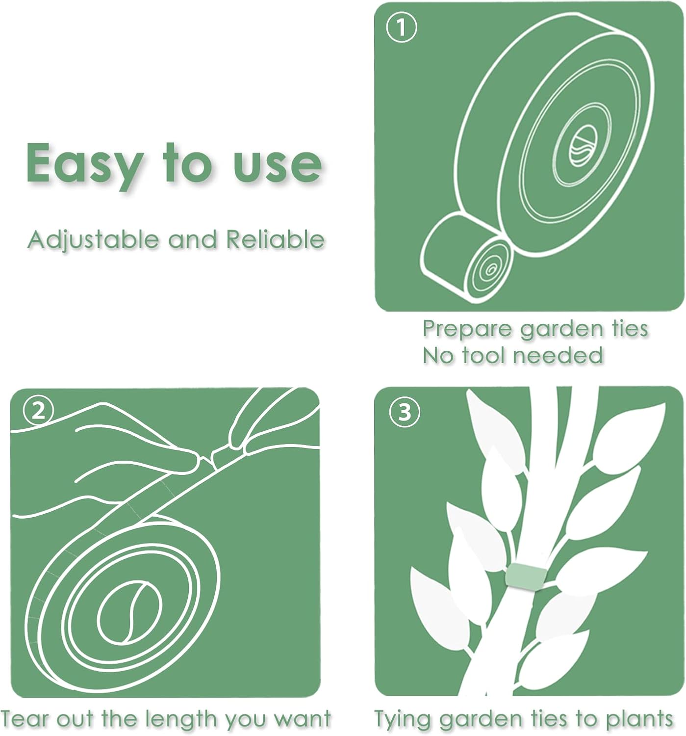 Garden Tie Green Strap Plant Supports Gentle on Plants Pre-Cut Design Tearable Reusable Sturdy Multi-Purpose for Home Garden Balcony Office (32.8ft × 0.6 inch, Green, 3 Packs)