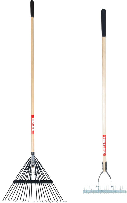 CRAFTSMAN 2-Piece Raking Set with Lawn & Thatching Rakes, Wood Handles with Cushion Grips, for Leaves, Dethatching, Dead Grass, Cultivating