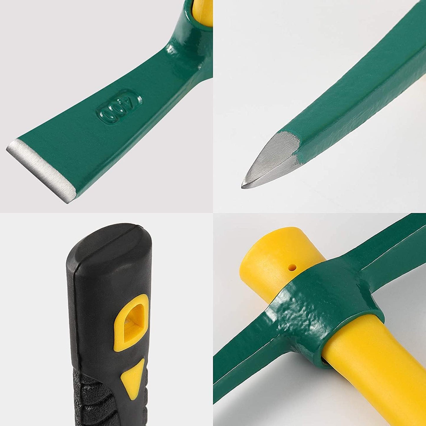 JEUIHAU 15 Inches Pick Mattock Hoe, Forged Adze Hoe with Plastic Coated Fiberglass Handle, 1.5 Lb Weeding Mattock Hoe for Gardening, Loosening Soil, Camping, Planting