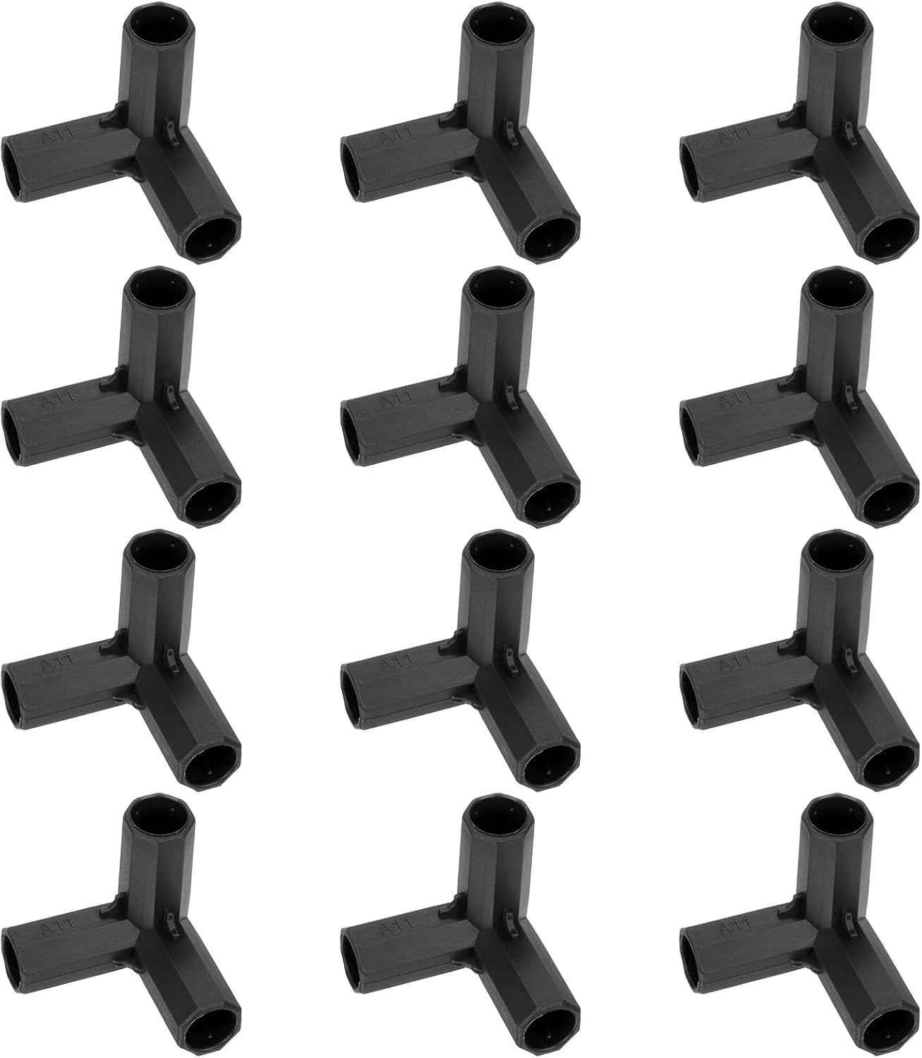 4 Pcs 11mm Greenhouse Frame Building Connectors, 3 Way Right Angle Pipe Fitting for Grape Trellis/Sunscreen Shed/Gardening Plant Stakes, Greenhouse Accessories [Black]