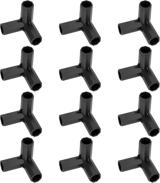 4 Pcs 11mm Greenhouse Frame Building Connectors, 3 Way Right Angle Pipe Fitting for Grape Trellis/Sunscreen Shed/Gardening Plant Stakes, Greenhouse Accessories [Black]
