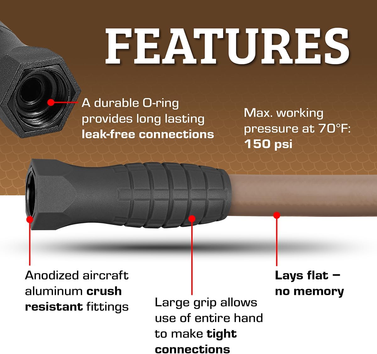 Flexzilla Colors SwivelGrip Garden Hose 5/8 in. x 75 ft., Lightweight All-Weather Water Hose, Durable and Flexible, Leak-Free Connections, Brown Mulch