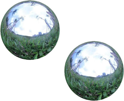 Pack of 2, Stainless Steel Hollow Gazing Ball Mirror Polished Shiny Sphere for Home Garden Ornament (4 Inch)