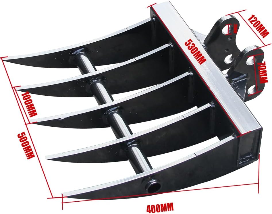 Mini Excavator Attachment Rake, Metal Material, Hole Diameter: 25MM/0.98in, Suitable for 1 - Ton Mini Excavators
