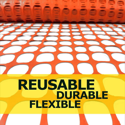 Ashman Plastic Mesh Fence, 4'x50' Feet, 1 Roll, Orange, Construction Barrier Netting, Garden Fencing, Fences Wrap, Above Ground, for Snow, Poultry, Chicken, Deer, Patio, Garden Netting, Orange 50FT.