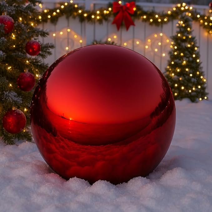 Lulu Decor, Red Stainless Steel Gazing Mirror Ball Size 12, Smooth Reflective Shiny Garden Decoration Globe
