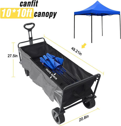 Beach Cart Large Capacity, Heavy Duty Folding Wagon Portable, Collapsible Wagon for Sports, Shopping, Camping Collapsible Foldable cart(440 LBS Capacity)
