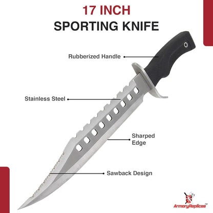 Armory Replicas™ - Hunting Outdoor Survivors Sporting Sawback Knife 17 Inches Silver