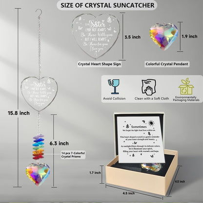 Heart Crystal Suncatcher for Sister - Unique Gifts from Sister, Rainbow Maker Window & Garden Decor, Birthday Christmas Valentine's Thanksgiving Gift - Sun Catcher Hanging Ornaments for Home