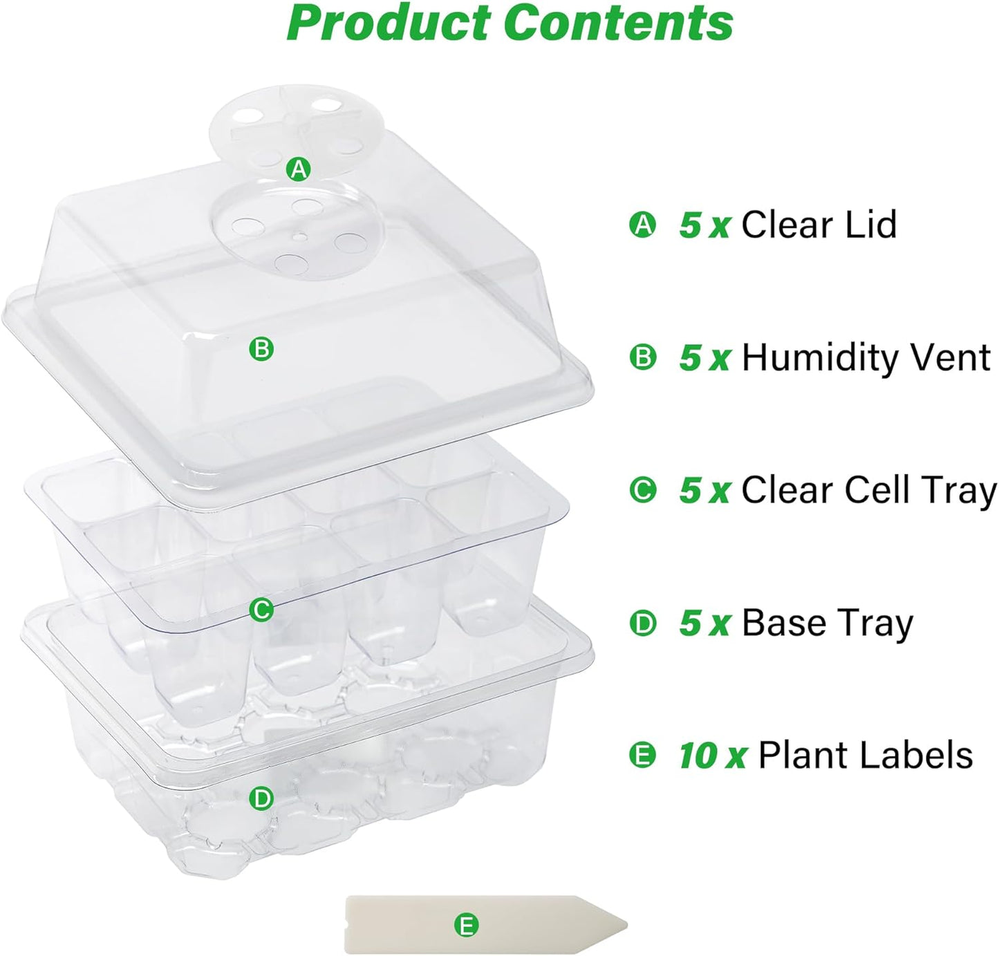 Bonviee 5-Pack Seed Starter Trays for Indoor Germination – Humidity Dome to Regulate Temperature & Humidity, Clear Tray for Root Observation, Drain Holes to Prevent Overwatering (5 Packs, Clear)