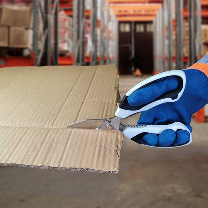 Heavy Duty 8'' Multipurpose Scissors with Protective Cover, Stainless Steel Serrated Blades, Easy Cutting Cardboard, Leather, Fabric, Wires, White