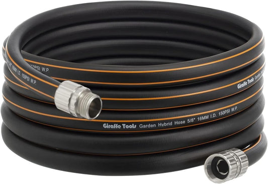 Giraffe Tools Leader Hose 12ft x 5/8", Custom Length, Heavy Duty, No Kink, Flexible, Rubber Garden Hose, Leakproof Water Hose with Male to Female Fittings, 600 Burst PSI