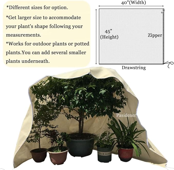 Plant Covers Freeze Protection 2.8oz 3 Packs 45"x40" Winter Tree Covers Frost Blankets for Outdoor Plants with Zipper Drawstring- Frost Cold Pest Protection for Shrubs Fruit Tree