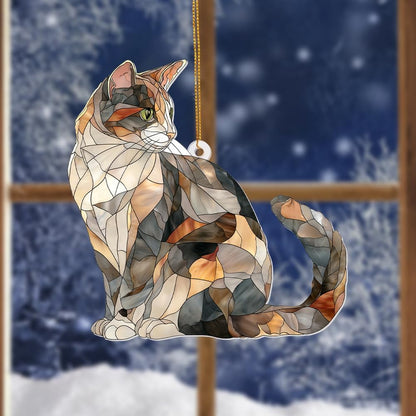 Stained Glass Cat Ornament – 2025 Christmas Tree Decoration, Handmade Animal Suncatcher for Window, for Cat Lovers & Unique Home Décor (Sun-05)