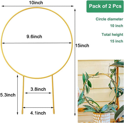 2 Pack Circle Trellis for Climbing Plants Indoor, 15" Gold Small Plant Support Stakes, Flower Houseplant Hoya Support for Potted Plants & Garden Stem Vines