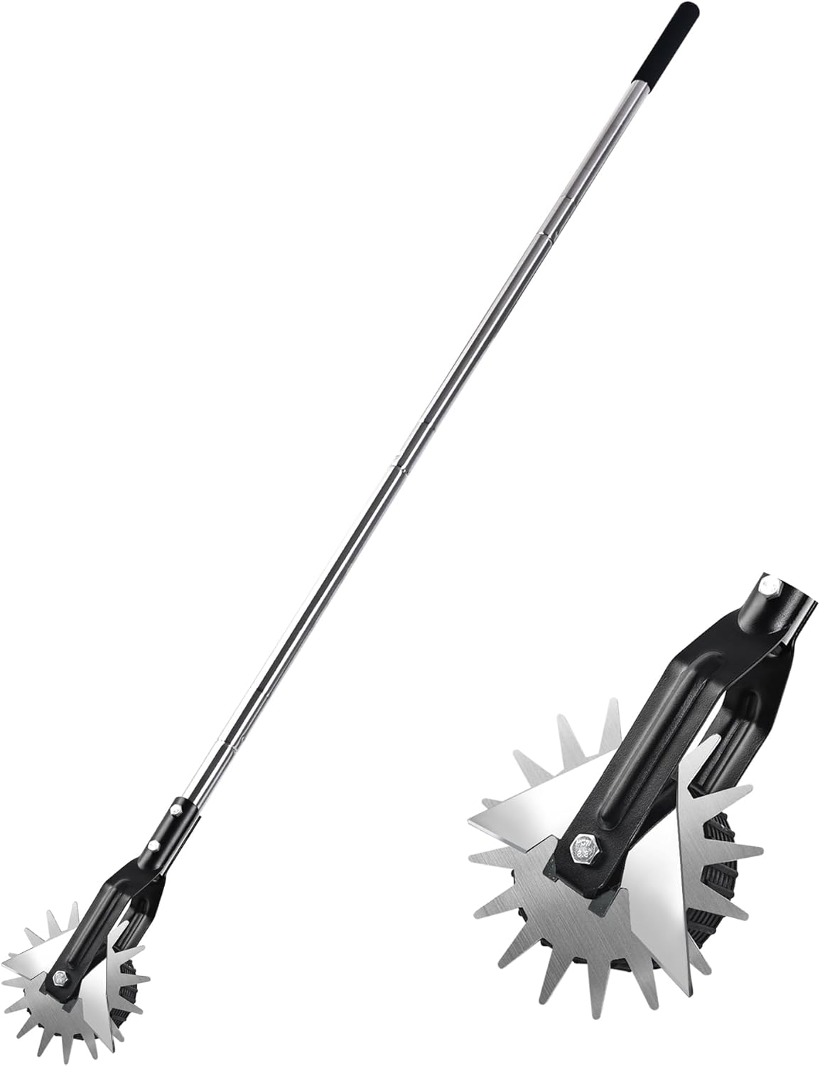Wheel Rotary Edger Lawn Tool, Grass Edge Trimmer, Sidewalk Manual Lawn Edger, Strong 3 Sections Stainless Steel Handle with Cushion Grip, 58.3-Inch
