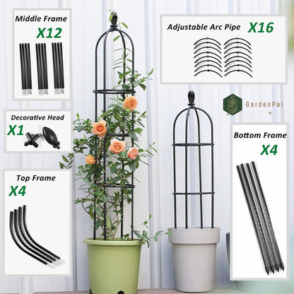 GardenPal Rustproof Metal Pipe Garden Obelisk Trellis, Tomato Cage and Plant Support for Climbing Plants, Potted Tall Plant Stakes for Vine Vegetable Flower Outdoor Indoor (Black, Φ31.7cm-H175cm)